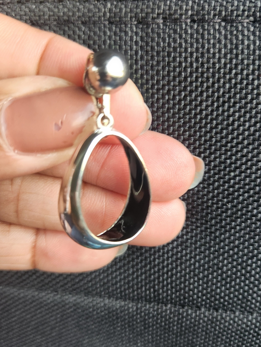 Silver-Tone Black Enamel Drop Clip On Earrings - Women's Fashion Jewelry